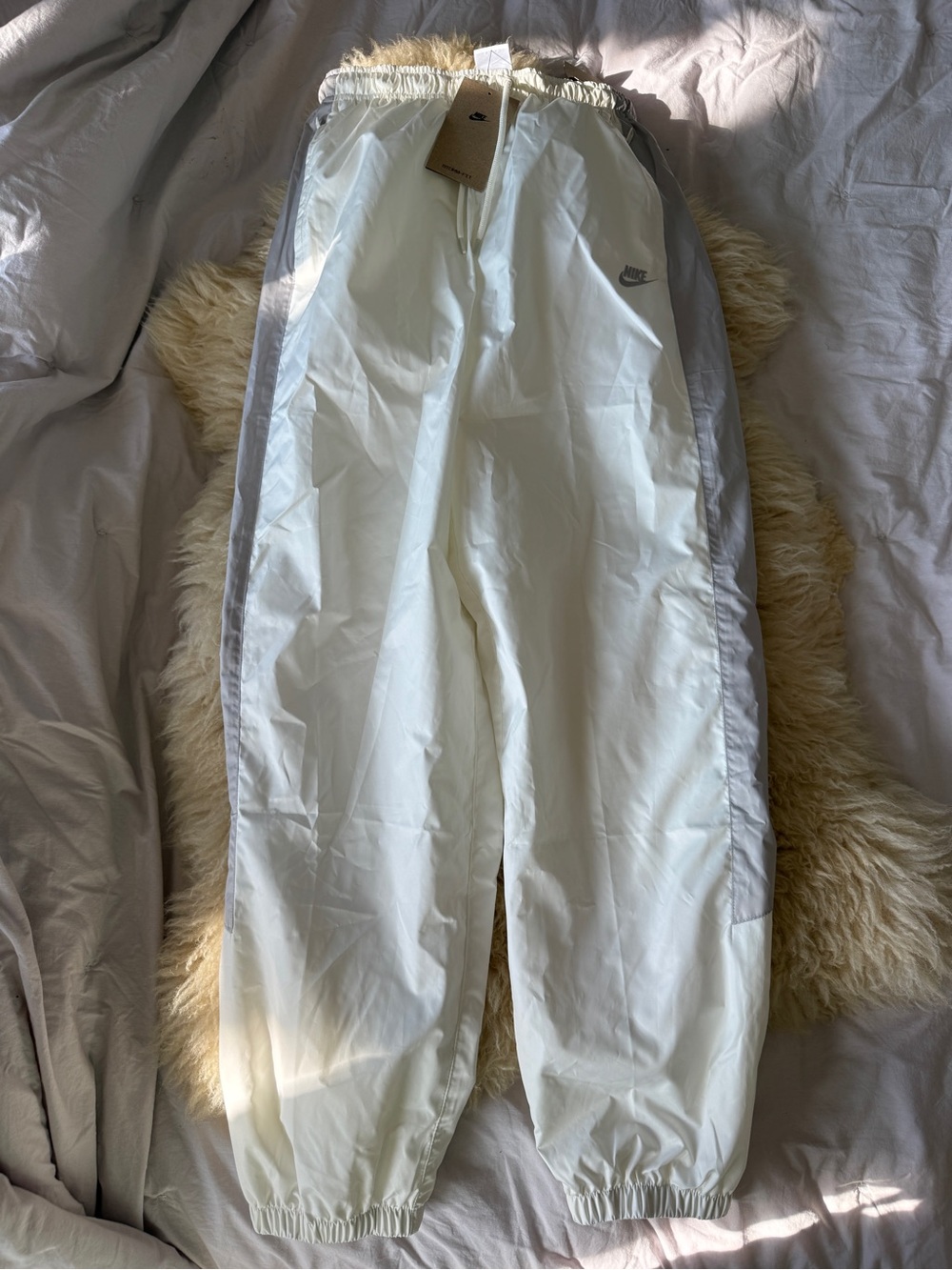 NWT Nike White Gray Track Pants Storm Fit Straight leg, full length